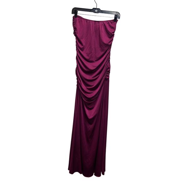 VTG Sabora Y2K Maxi Dress L Dark Red/Burgundy Strapless Evening Party Gown Rave - Picture 3 of 7